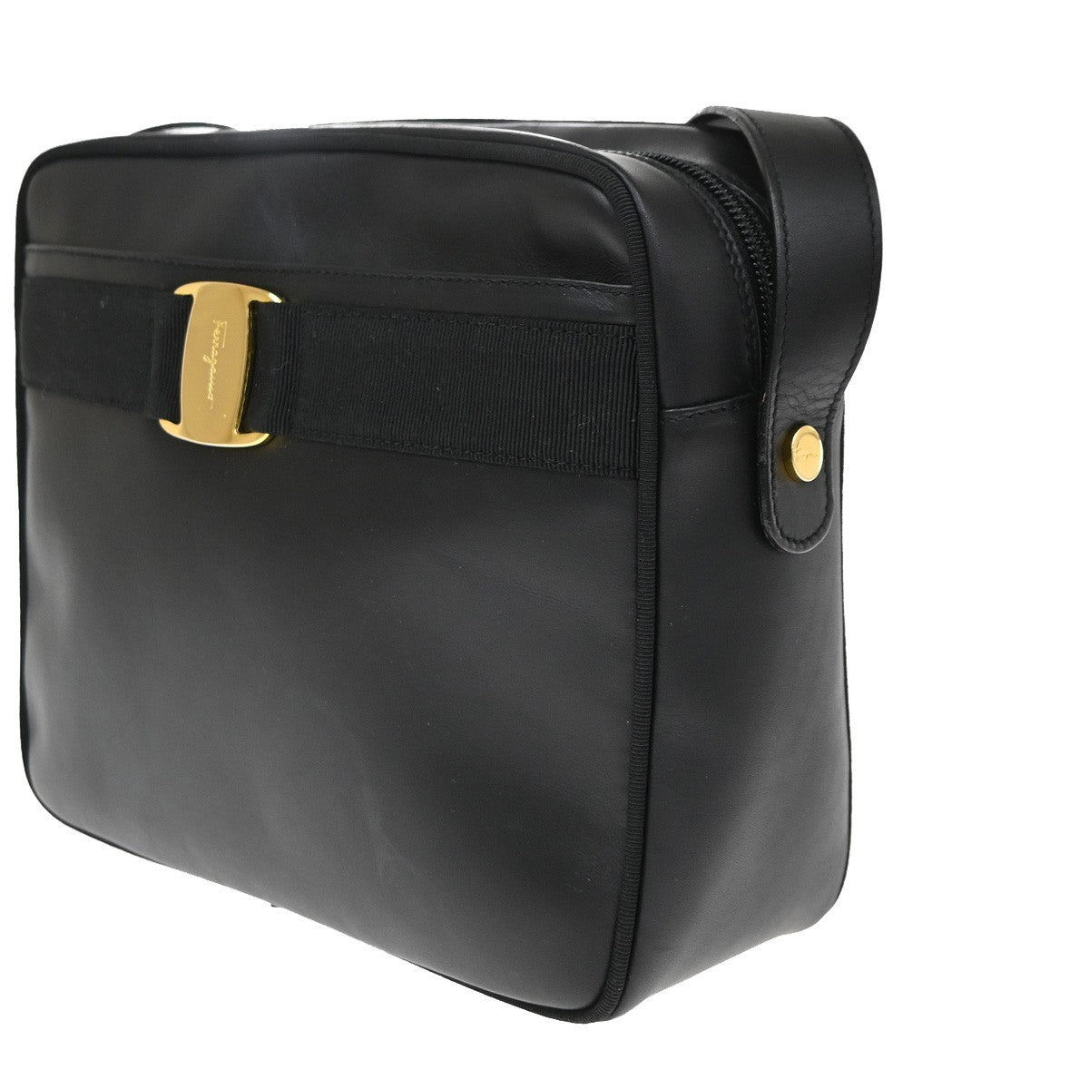 Salvatore Ferragamo Vara Bow Camera Leather Black Leather Shoulder Bag Bag (Pre-Owned)