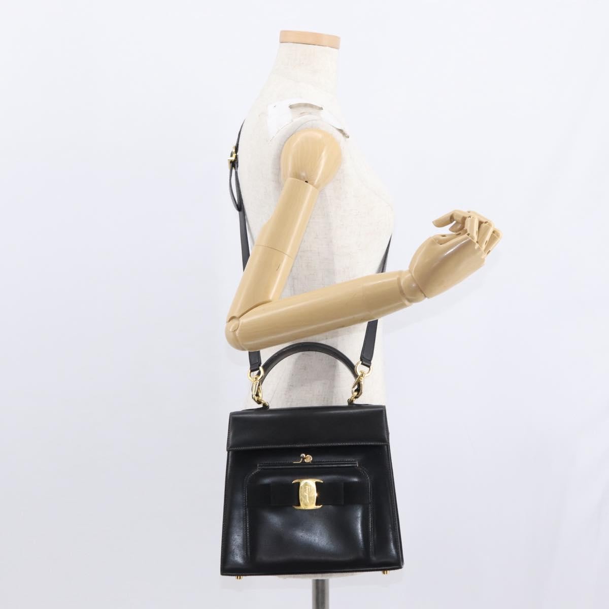 Salvatore Ferragamo Vintage Vara Bow Top Handle Leather Black Leather Handbag (Pre-Owned)