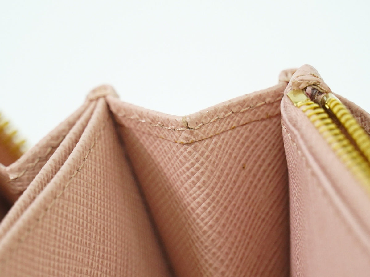 Prada Bow Zip Around Saffiano Leather Pink Leather Wallets Accessory (Pre-Owned)