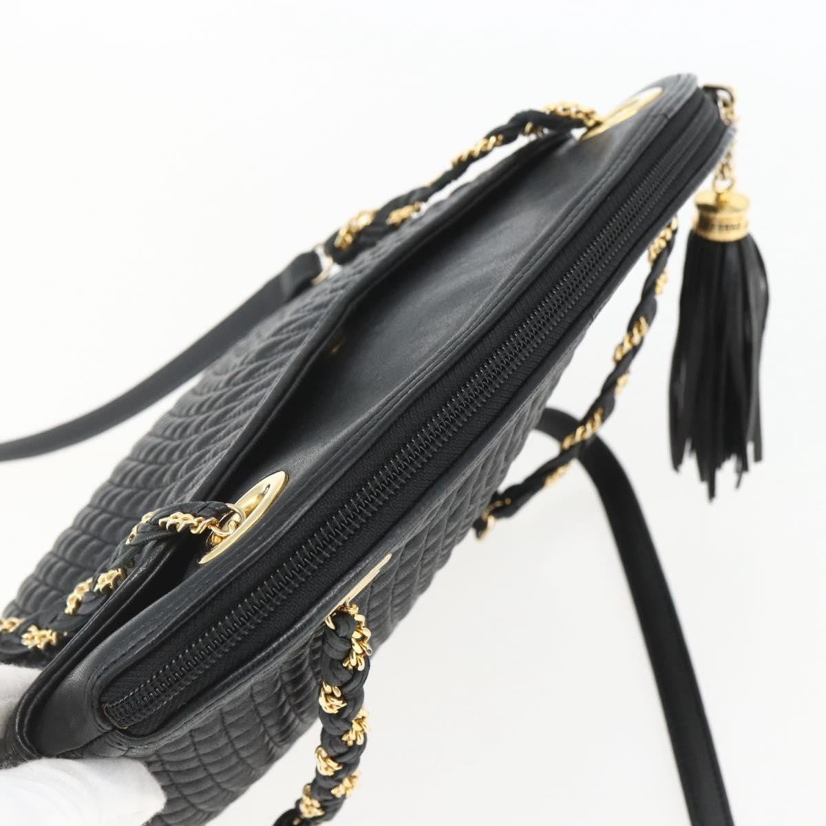 Bally Vintage Chain Quilted Leather Black Leather Shoulder Bag Bag (Pre-Owned)