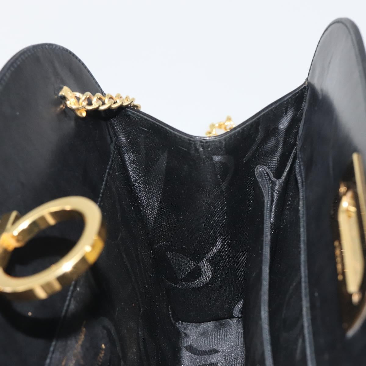 Salvatore Ferragamo Vintage Gancini Chain Leather Black Leather Shoulder Bag Bag (Pre-Owned)