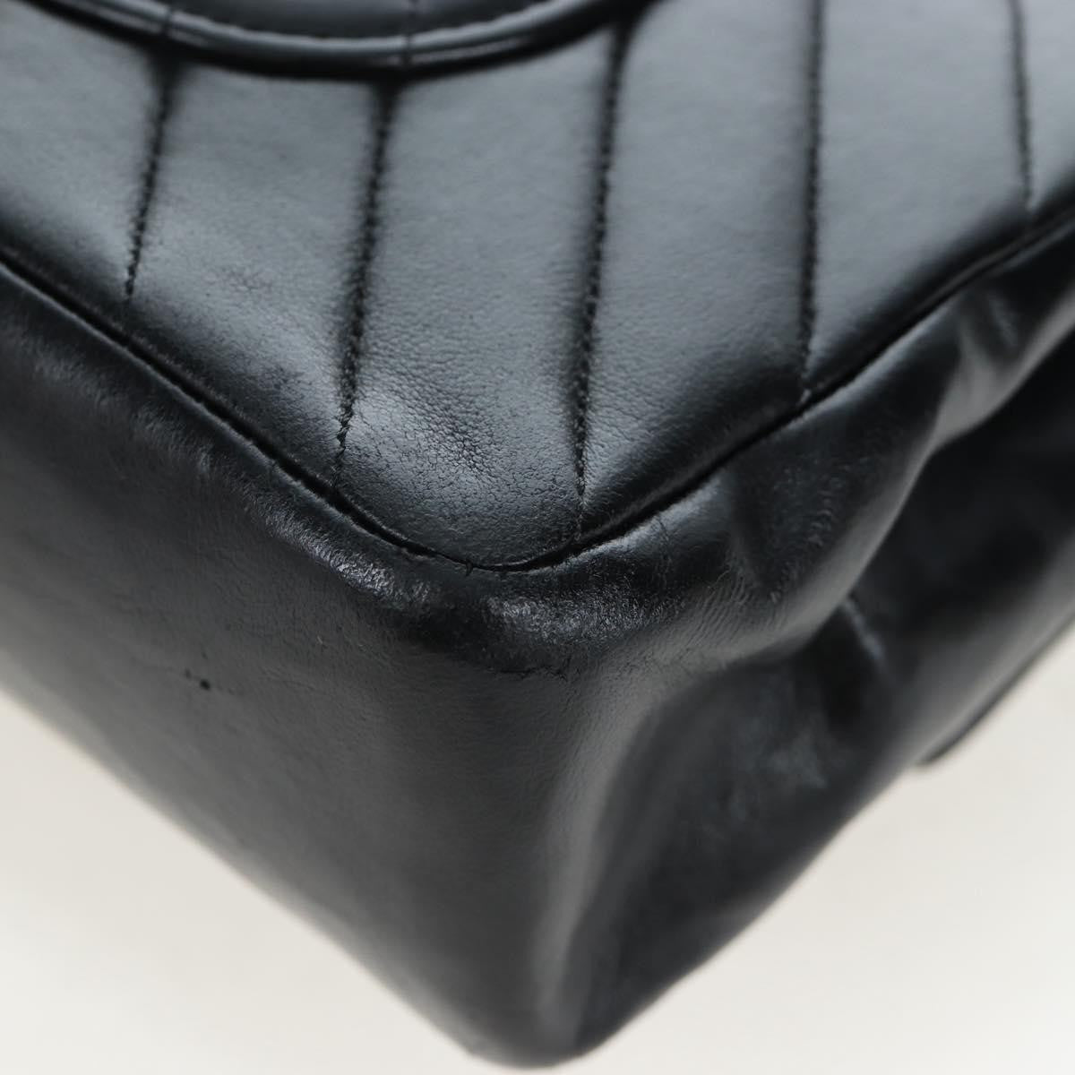 Chanel Double Stitch Full Flap Chevron Lambskin Black Leather Handbag (Pre-Owned)