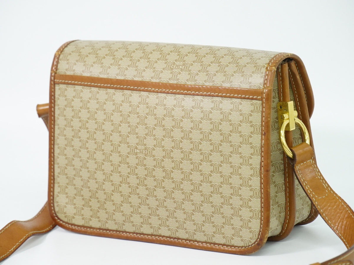 Celine Vintage Macadam Canvas And Leather Beige Canvas Shoulder Bag Bag (Pre-Owned)