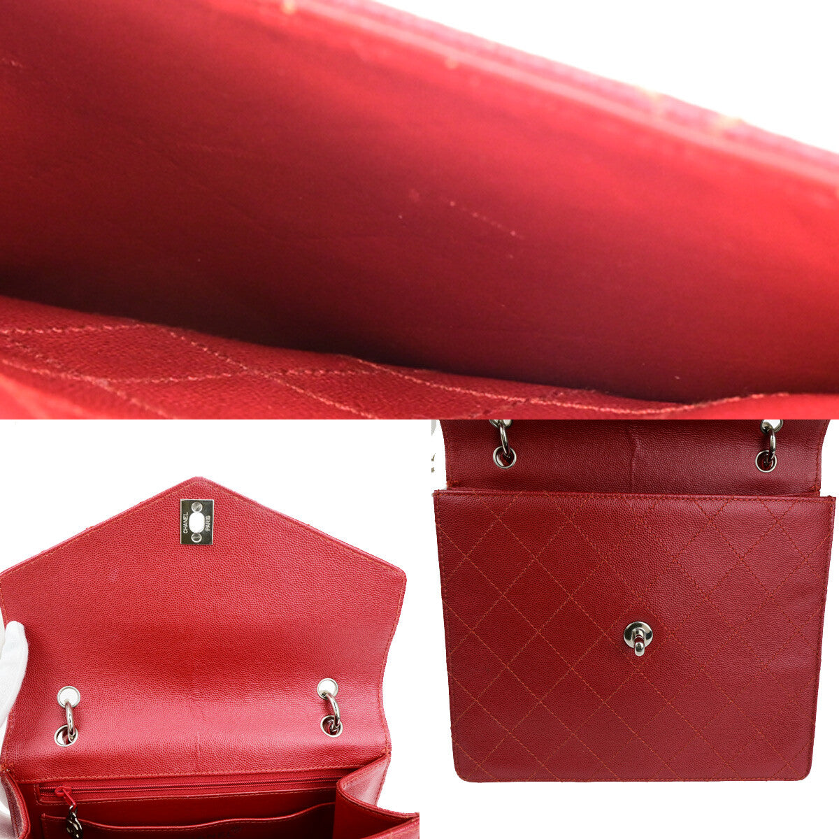 Chanel Vintage Cc Flap Top Handle Calfskin Leather Red Calfskin Bag (Pre-Owned)