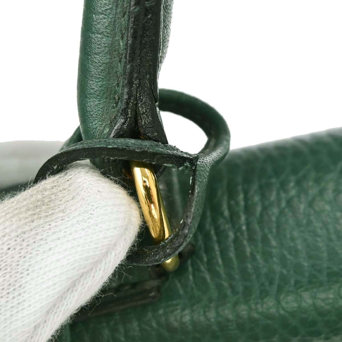 Hermes Kelly 2 Way Taurillon Clemence Green Leather Handbag (Pre-Owned)