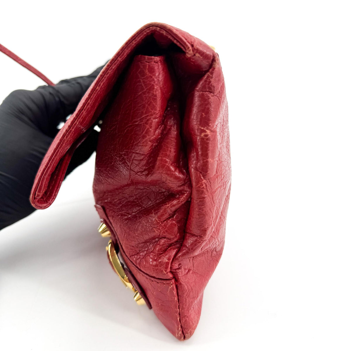 Balenciaga Classic Studs Envelope Strap Clutch Leather Red Leather Clutche & Pouche Bag (Pre-Owned)
