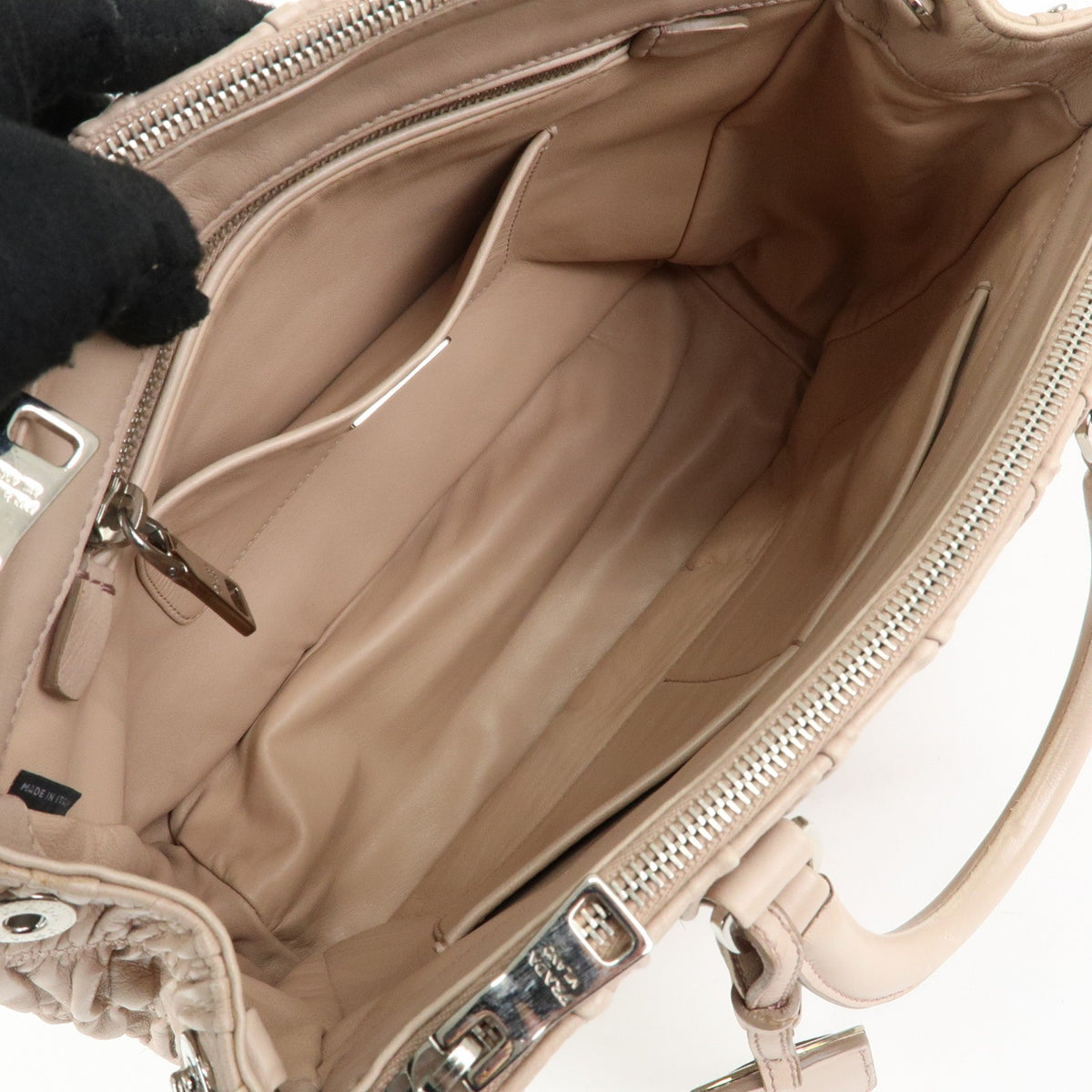 Prada Gaufre Nappa Leather Beige Leather Tote Bag Bag (Pre-Owned)
