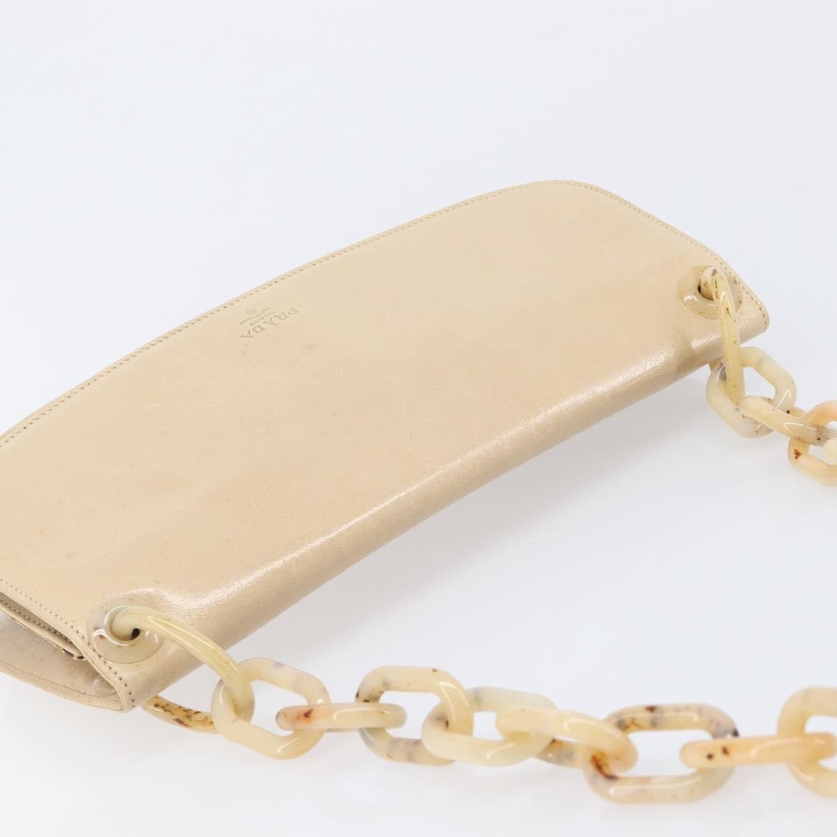 Prada Resin Chain Ruffle Flap Leather Beige Leather Handbag (Pre-Owned)