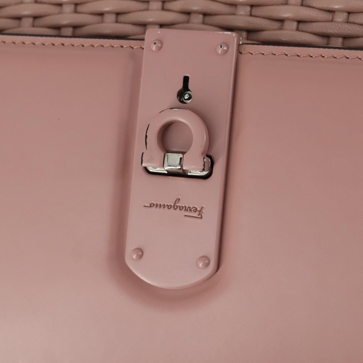 Salvatore Ferragamo Boxyz Top Handle Woven Leather Pink Leather Handbag (Pre-Owned)