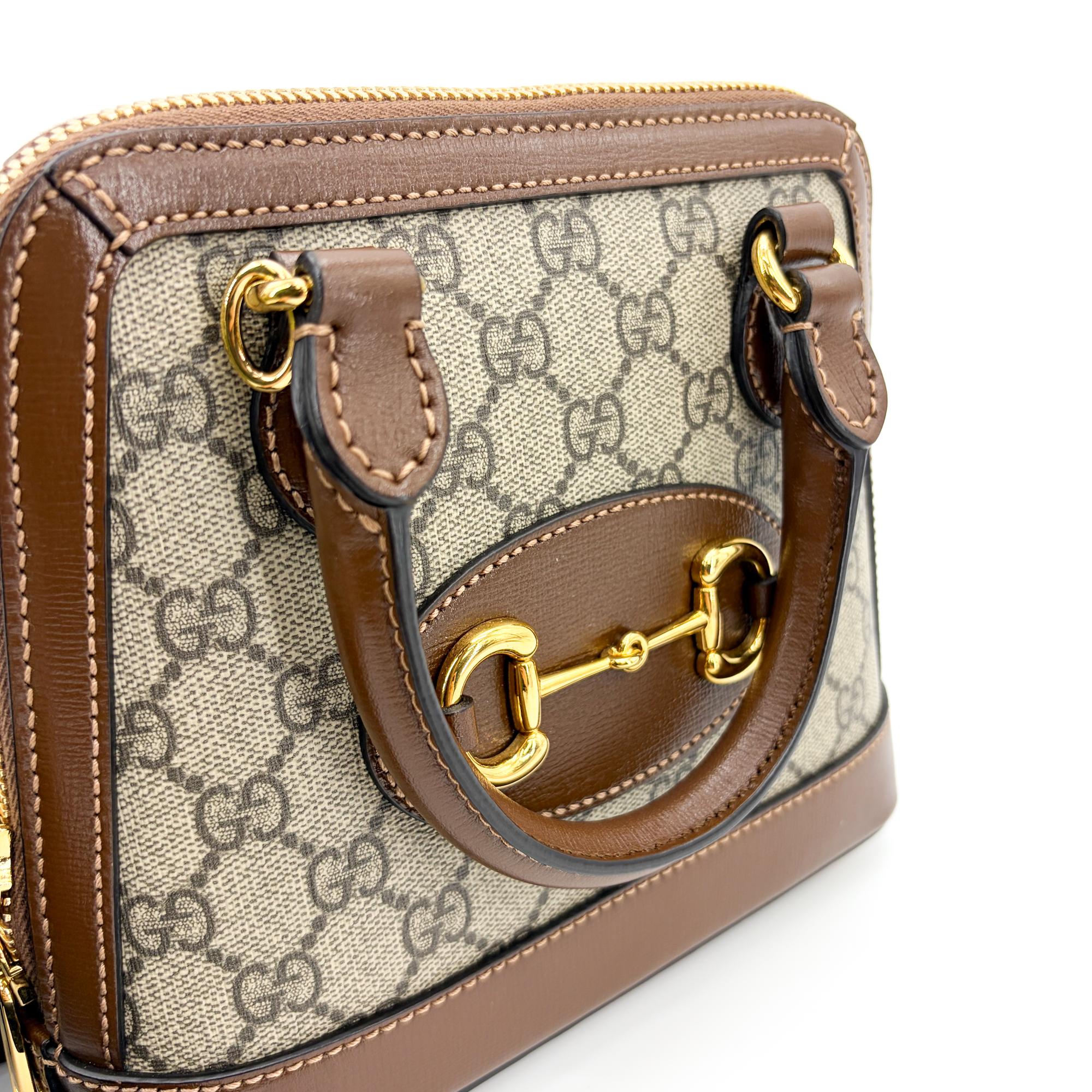 Gucci Horsebit 1955 Top Handle Gg Coated Canvas With Leather Brown Canvas Handbag (Pre-Owned)