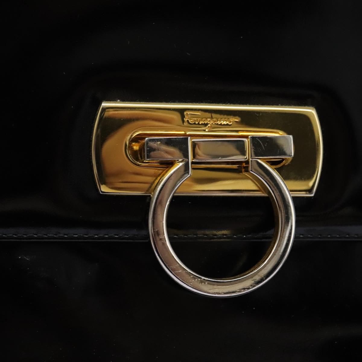 Salvatore Ferragamo Gancini Flap Patent Leather Black Patent_Leather Shoulder Bag Bag (Pre-Owned)