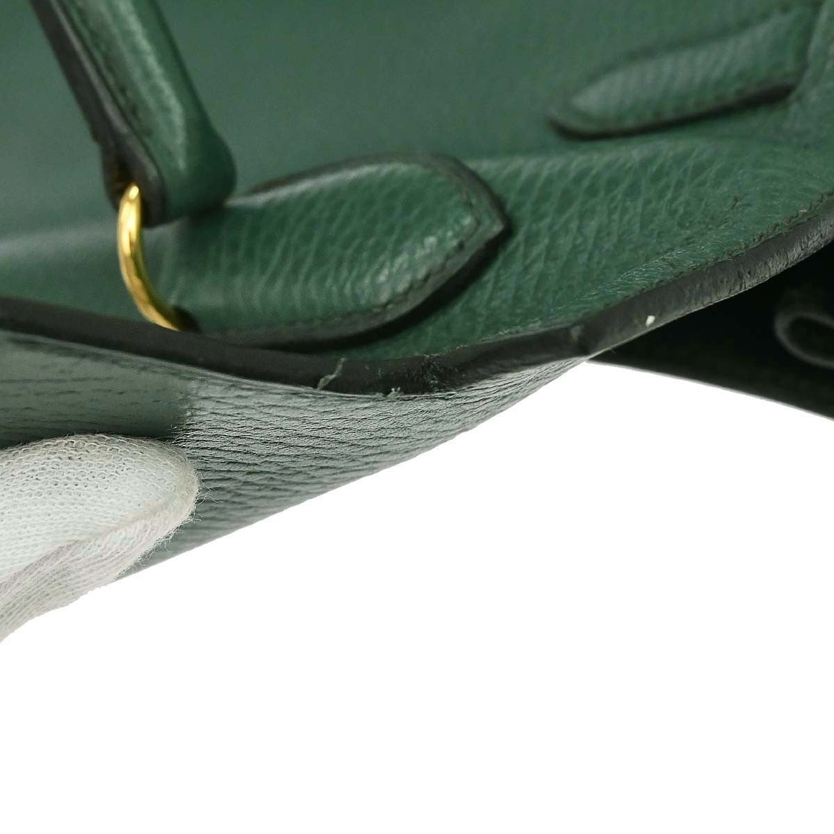 Hermes Kelly 2 Way Taurillon Clemence Green Leather Handbag (Pre-Owned)