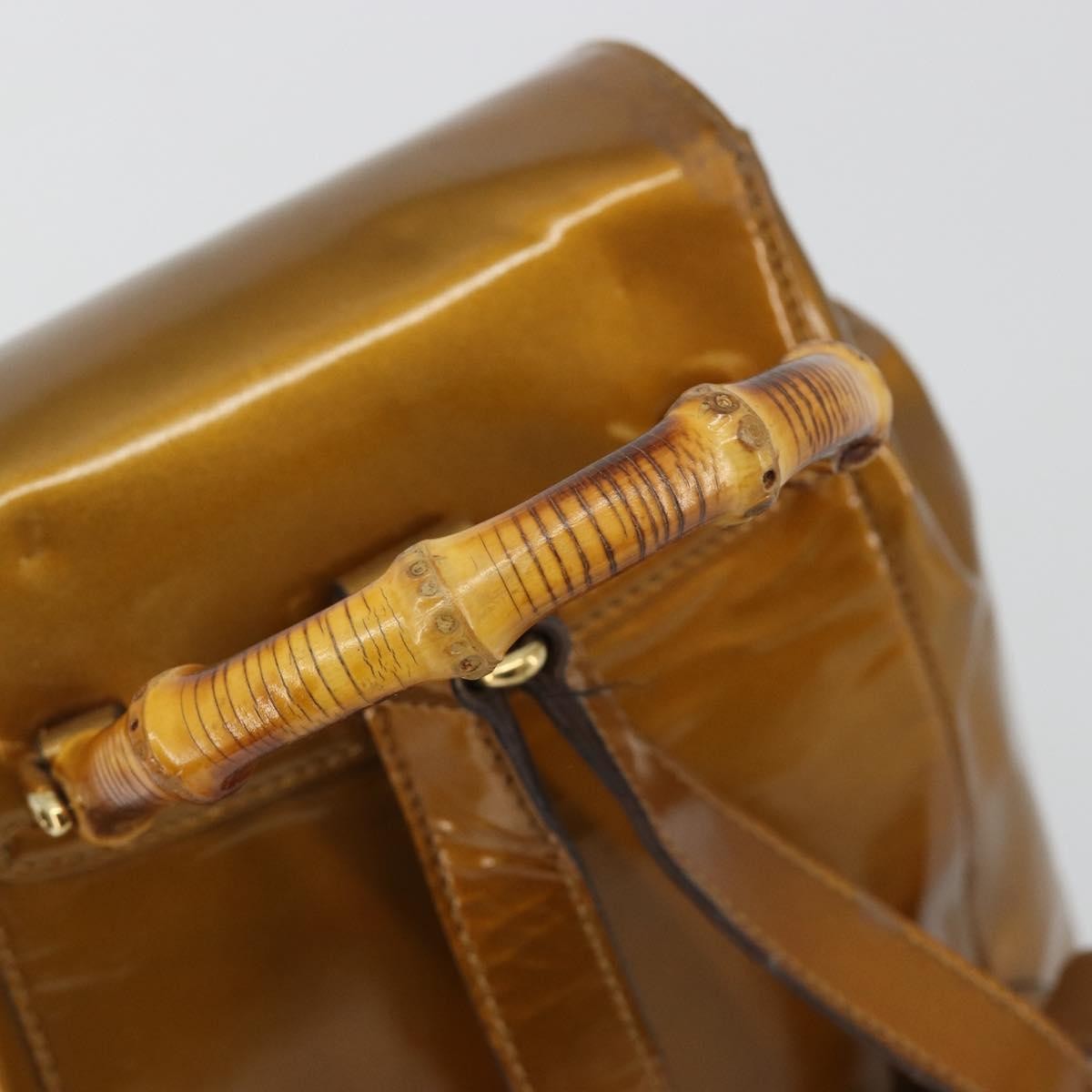 Gucci Vintage Bamboo Patent Gold Patent_Leather Backpack Bag (Pre-Owned)