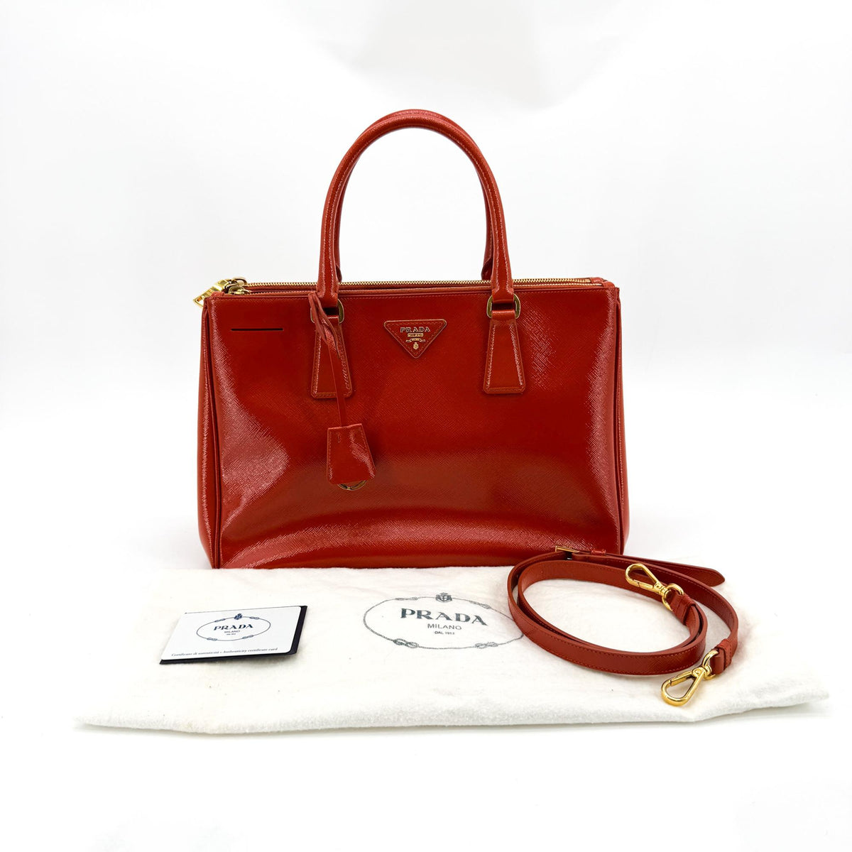 Prada Galleria  Strap Leather Red Leather Handbag (Pre-Owned)