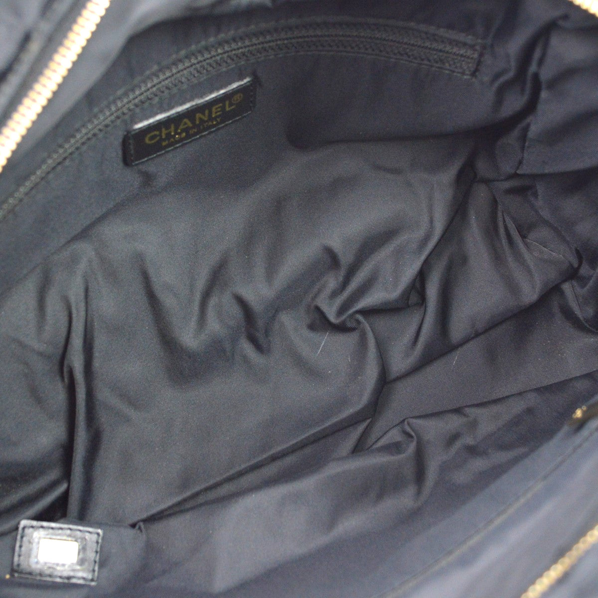 Chanel Travel Line Boston Nylon Black Nylon Travel Bag Bag (Pre-Owned)