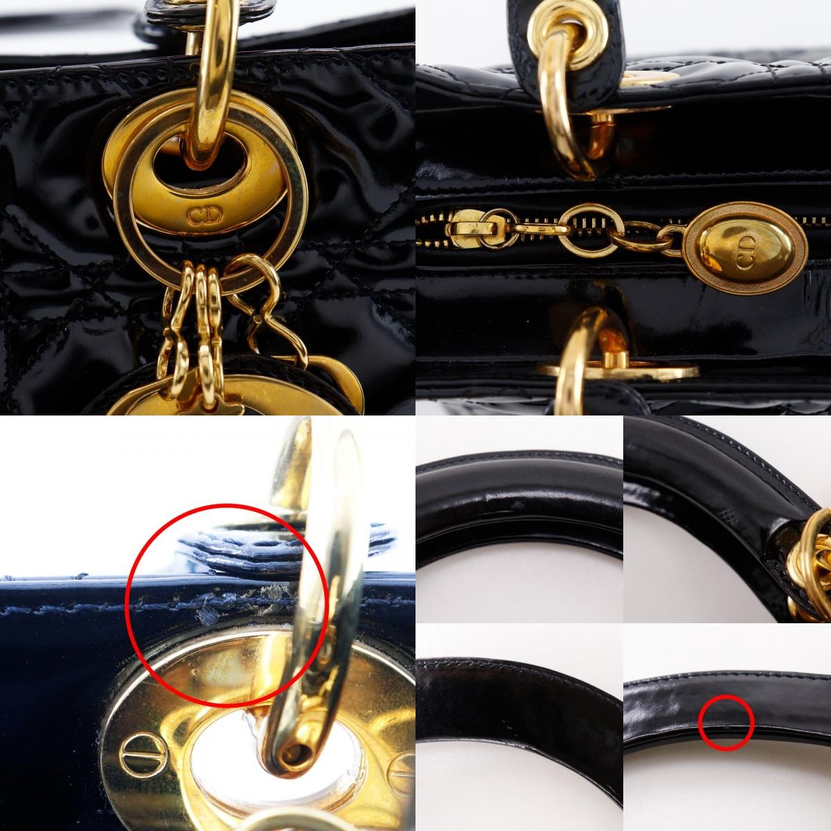 Christian Dior Lady Dior Nm Cannage Quilt Patent Black Patent_Leather Tote Bag Bag (Pre-Owned)