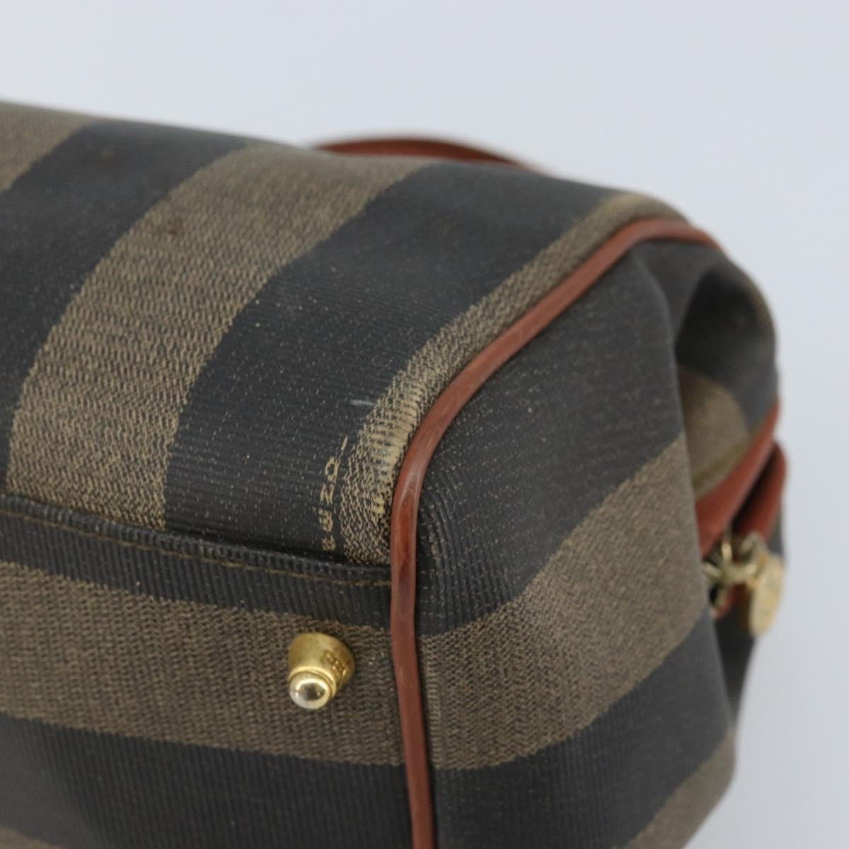 Fendi Vintage Pequin Convertible Boston Coated Canvas Brown Canvas Handbag (Pre-Owned)