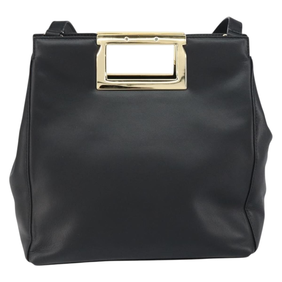Salvatore Ferragamo Gancini Leather Black Leather Shoulder Bag Bag (Pre-Owned)