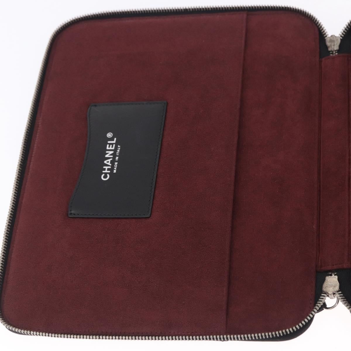 Chanel Zip Around Ipad Case Quilted Lambskin Black Leather Tech Accessory Accessory (Pre-Owned)