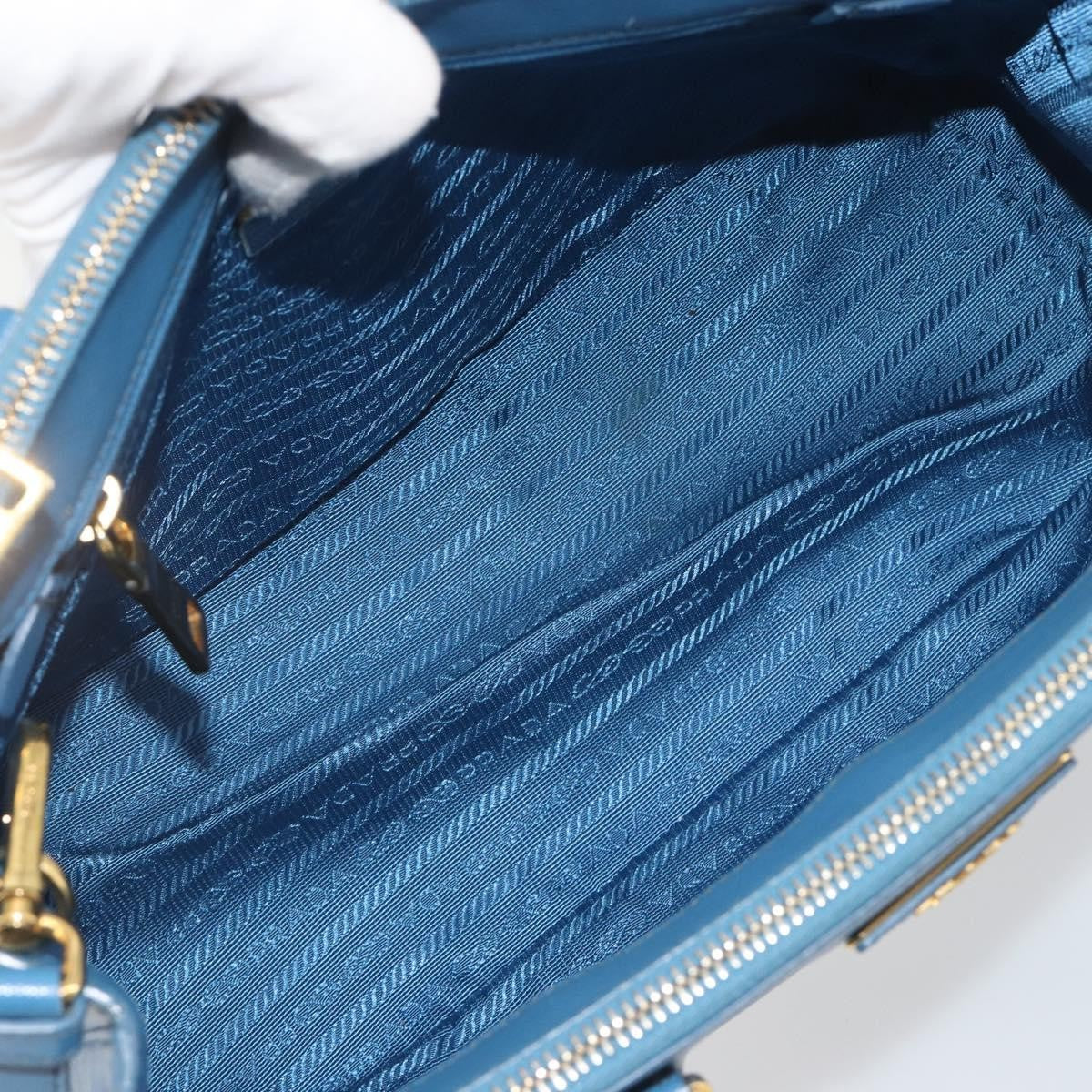 Prada Double Zip Lux Tote Saffiano Leather Blue Leather Handbag (Pre-Owned)