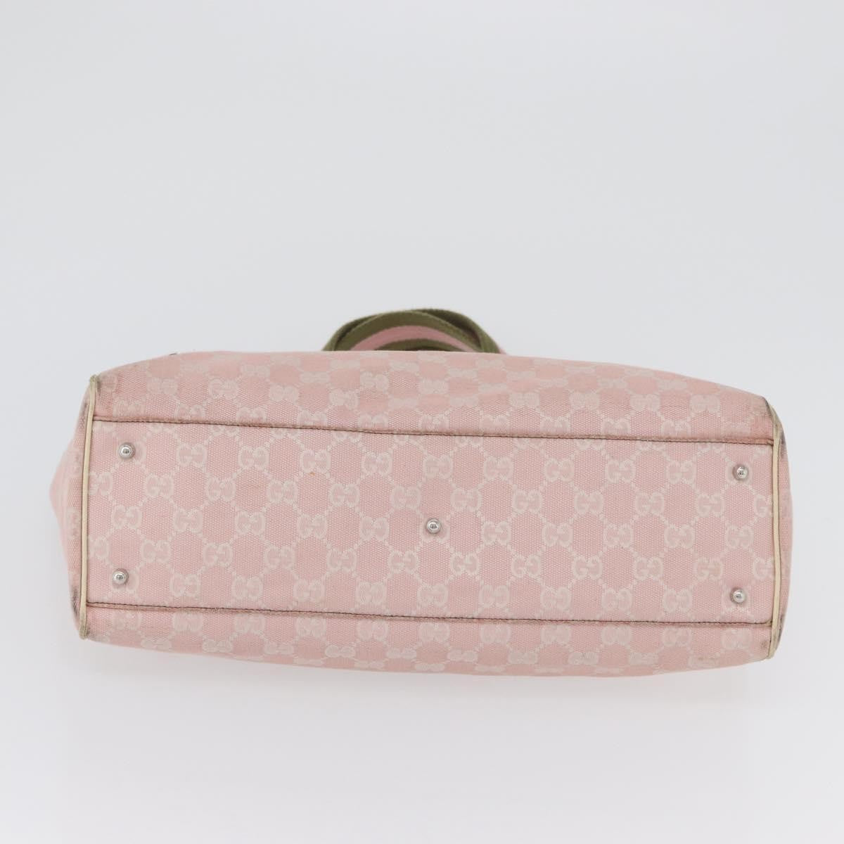 Gucci Web Handle Buckle Tote Gg Canvas And Leather Pink Canvas Tote Bag Bag (Pre-Owned)