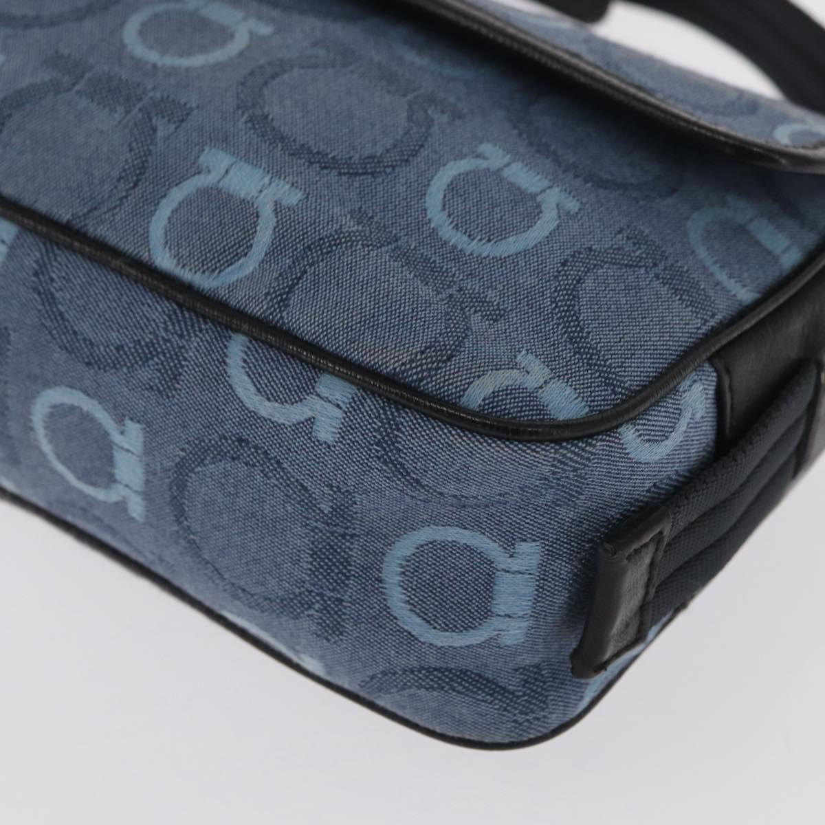 Salvatore Ferragamo Gancini Canvas Navy Canvas Shoulder Bag Bag (Pre-Owned)