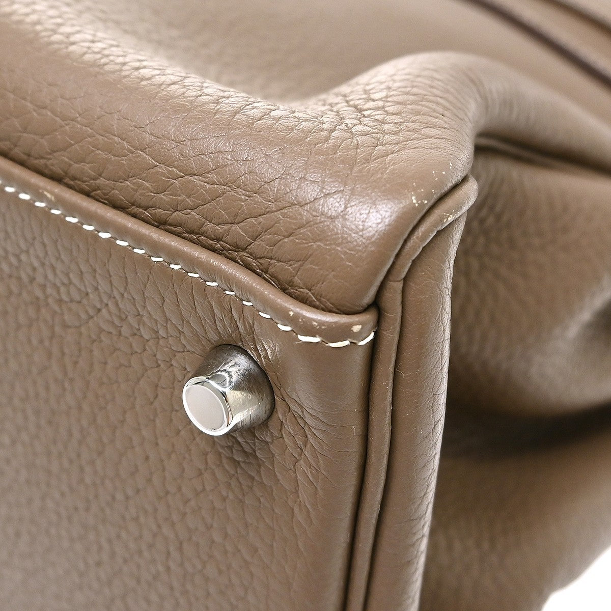 Hermes Kelly Etoupe Clemence With Palladium Hardware Beige Calfskin Handbag (Pre-Owned)