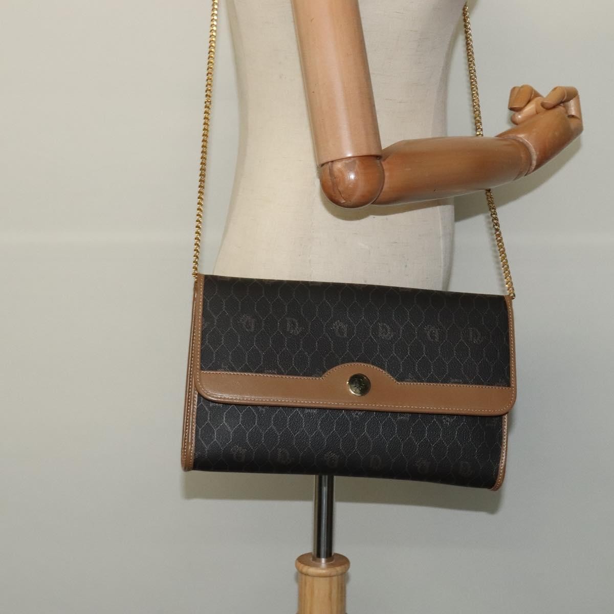 Christian Dior Vintage Honeycomb Chain Canvas Black Canvas Shoulder Bag Bag (Pre-Owned)
