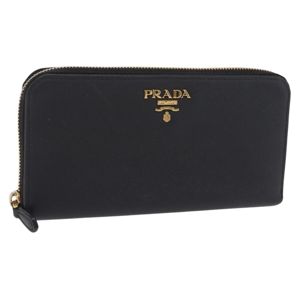 Prada Zip Around Tab Saffiano Leather Black Leather Wallets Accessory (Pre-Owned)