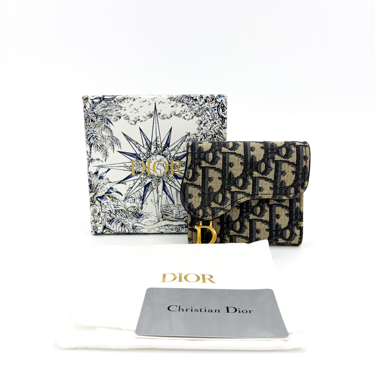 Christian Dior Saddle Flap Oblique Canvas Navy Canvas Wallets Accessory (Pre-Owned)