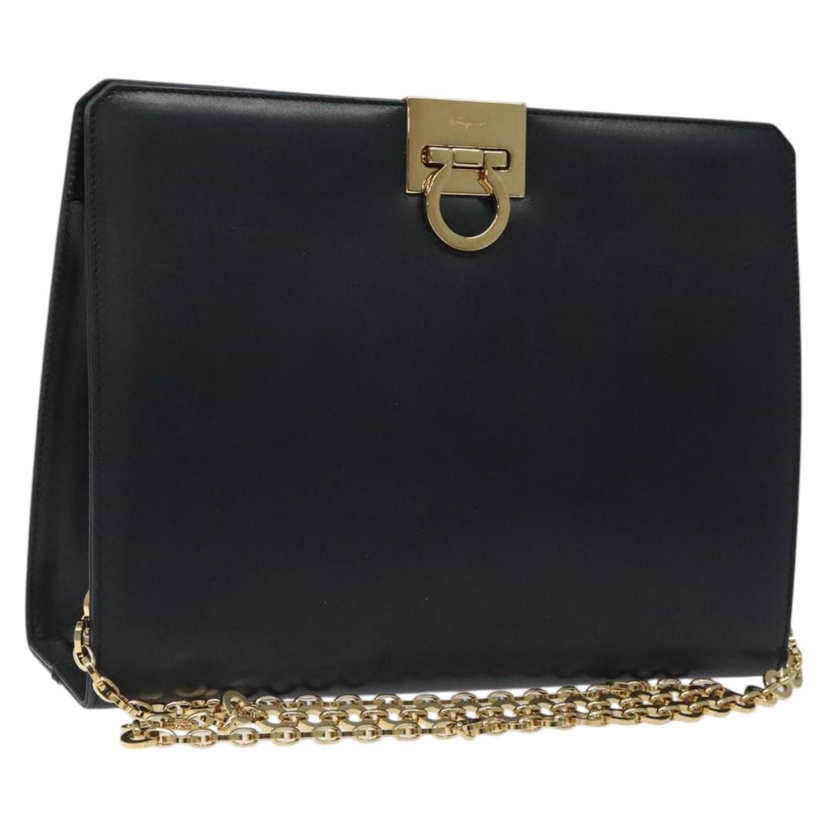 Salvatore Ferragamo Vintage Gancini Chain Leather Navy Leather Shoulder Bag Bag (Pre-Owned)