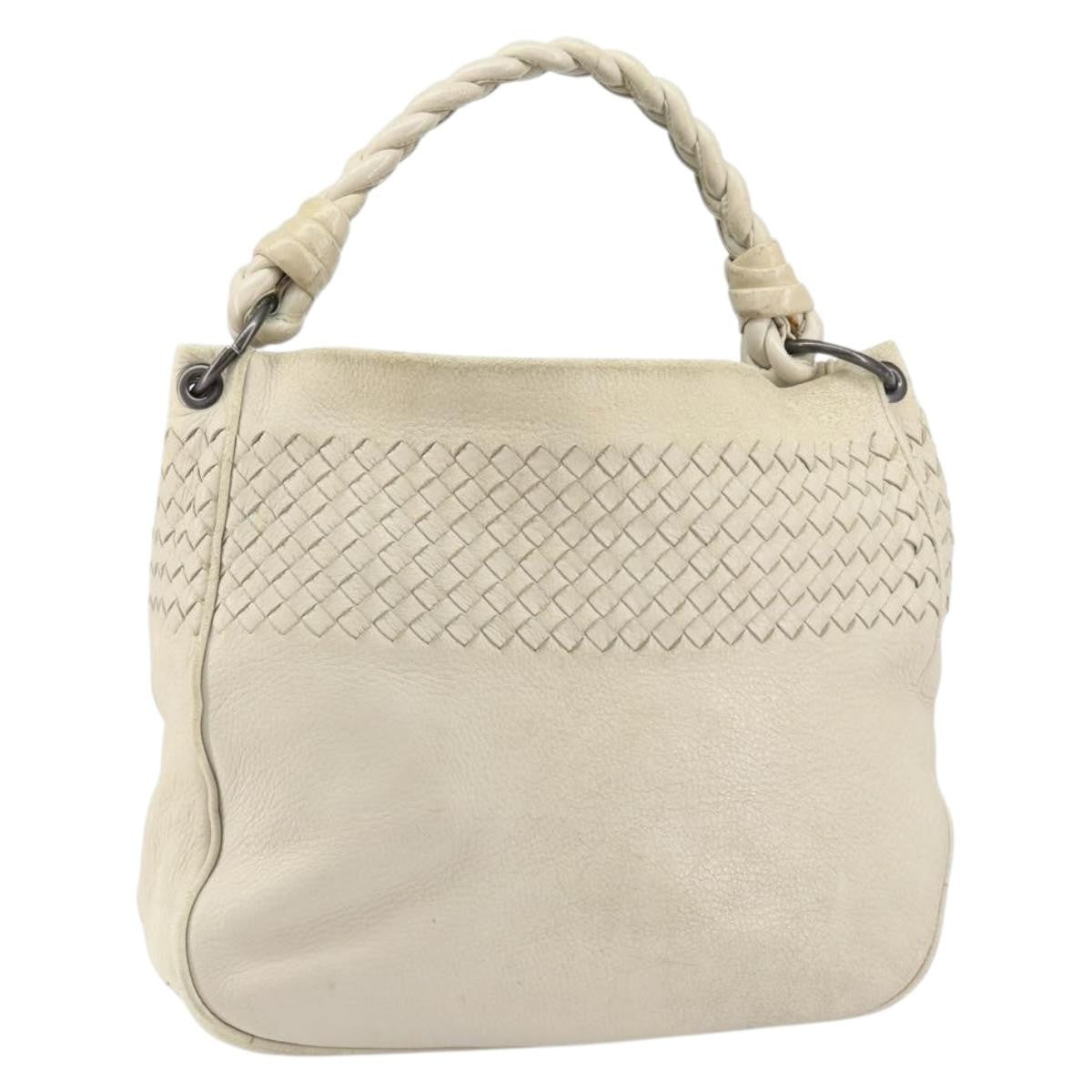 Bottega Veneta Braided Handle Hobo Embroidered Leather With Intrecciato Detail Beige Leather Shoulder Bag Bag (Pre-Owned)