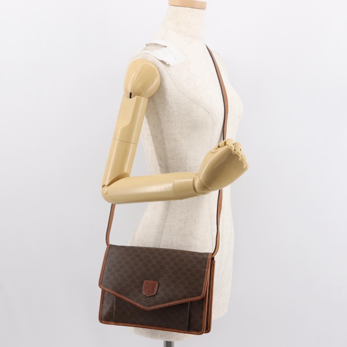 Celine Vintage Macadam Canvas And Leather Brown Canvas Shoulder Bag Bag (Pre-Owned)
