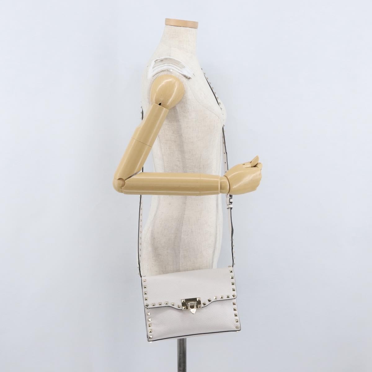 Valentino Garavani Rockstud Flip Lock Flap Leather White_Gold Leather Shoulder Bag Bag (Pre-Owned)