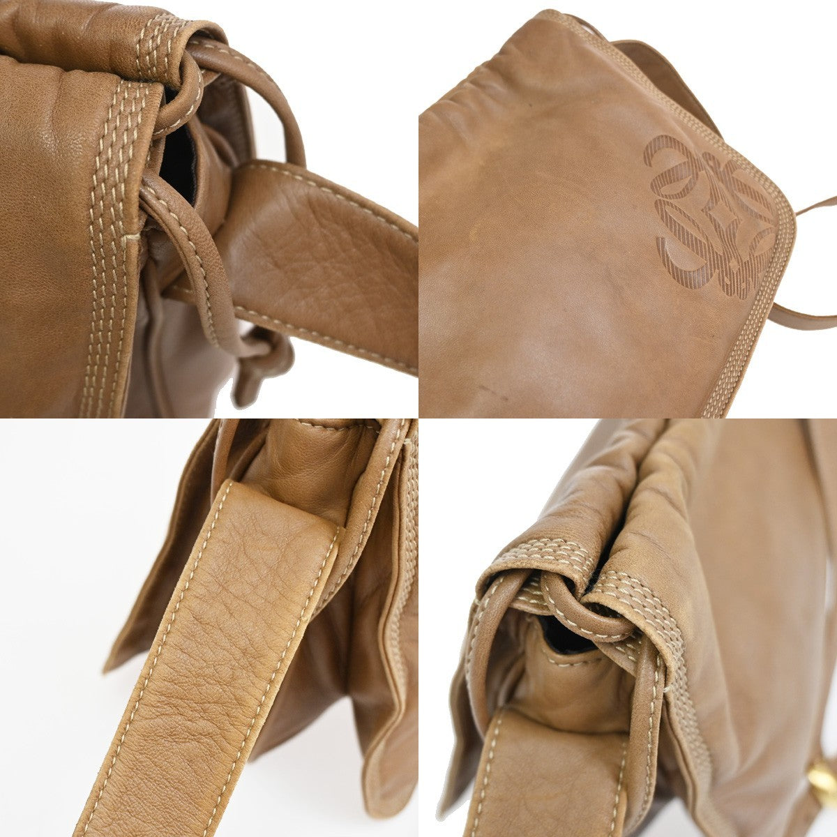 Loewe Anagram Leather Beige Leather Shoulder Bag Bag (Pre-Owned)