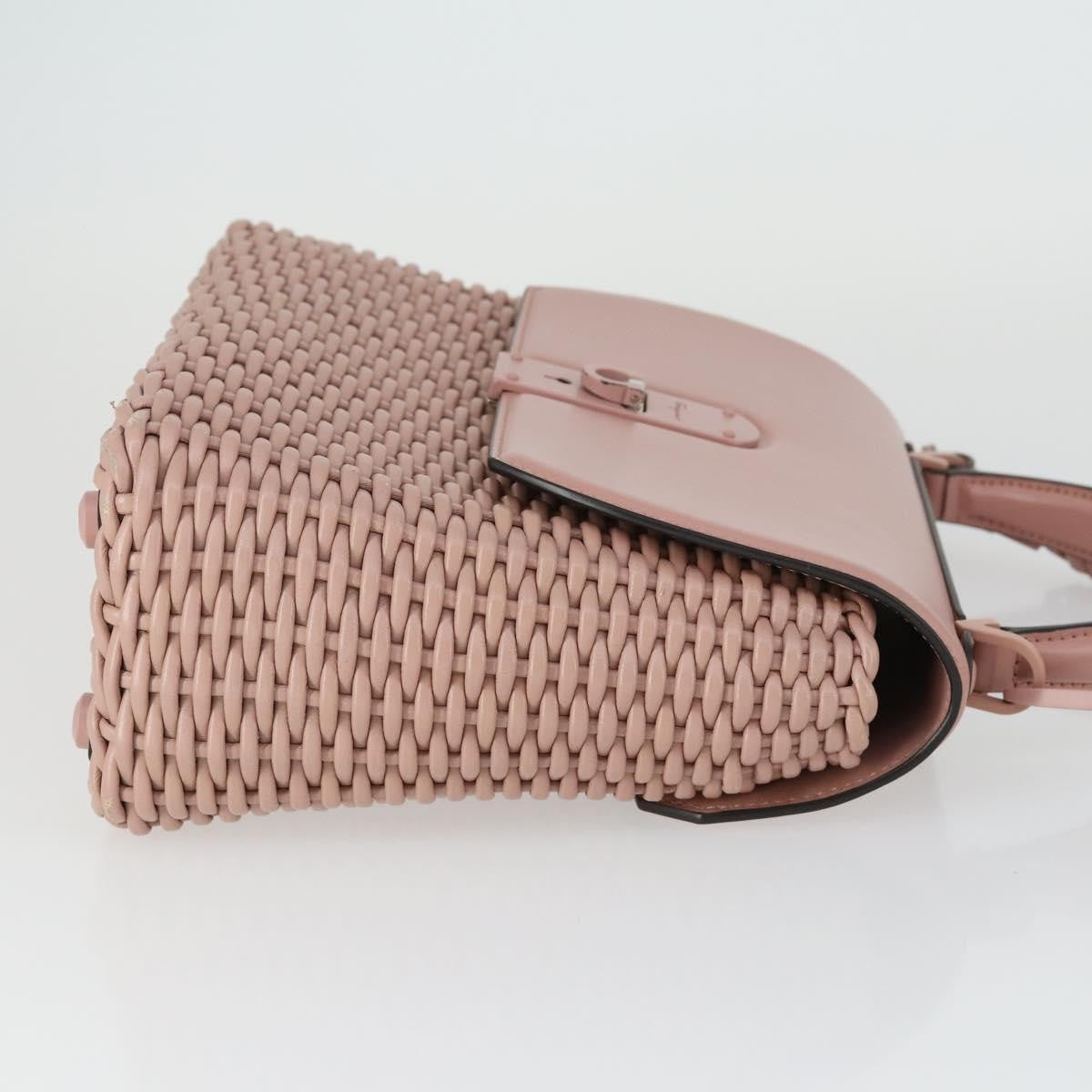 Salvatore Ferragamo Boxyz Top Handle Woven Leather Pink Leather Handbag (Pre-Owned)