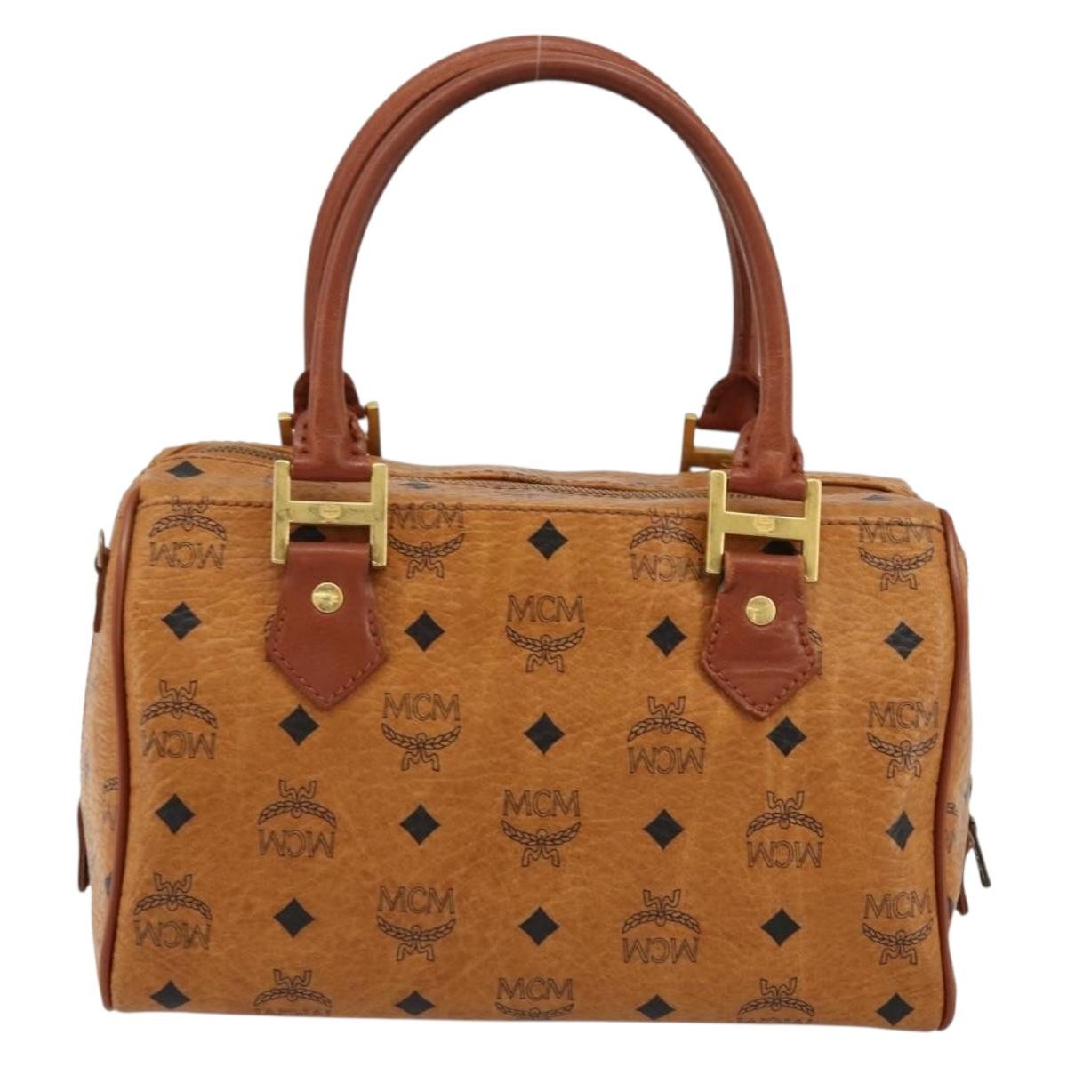 MCM Vicetos Logogram Boston Brown Leather Travel Bag Bag (Pre-Owned)