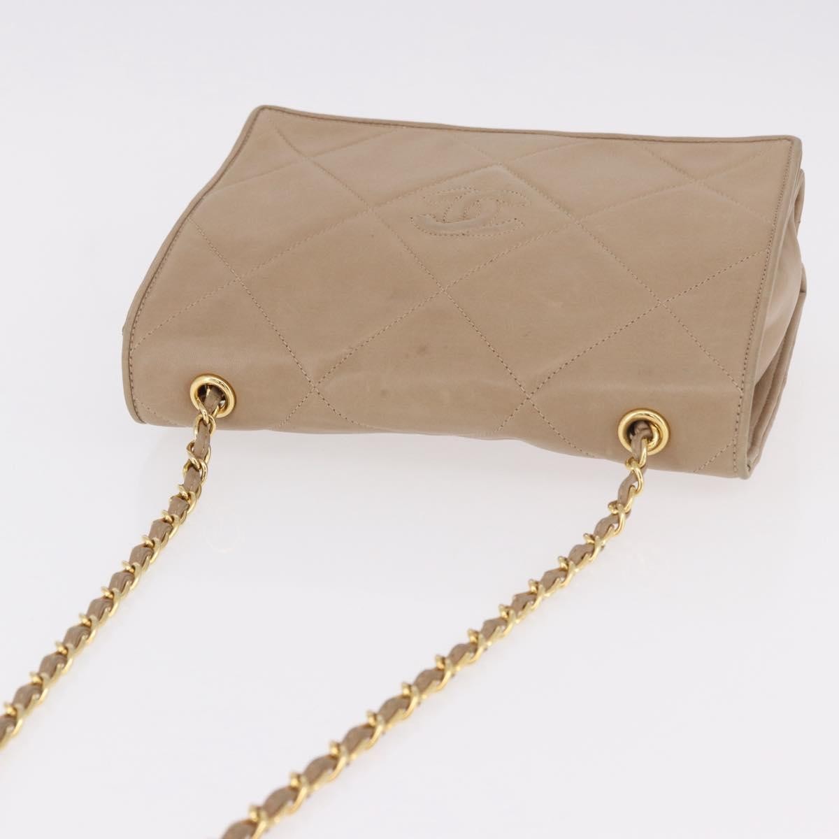 Chanel Flap Chain Leather Beige Leather Shoulder Bag Bag (Pre-Owned)