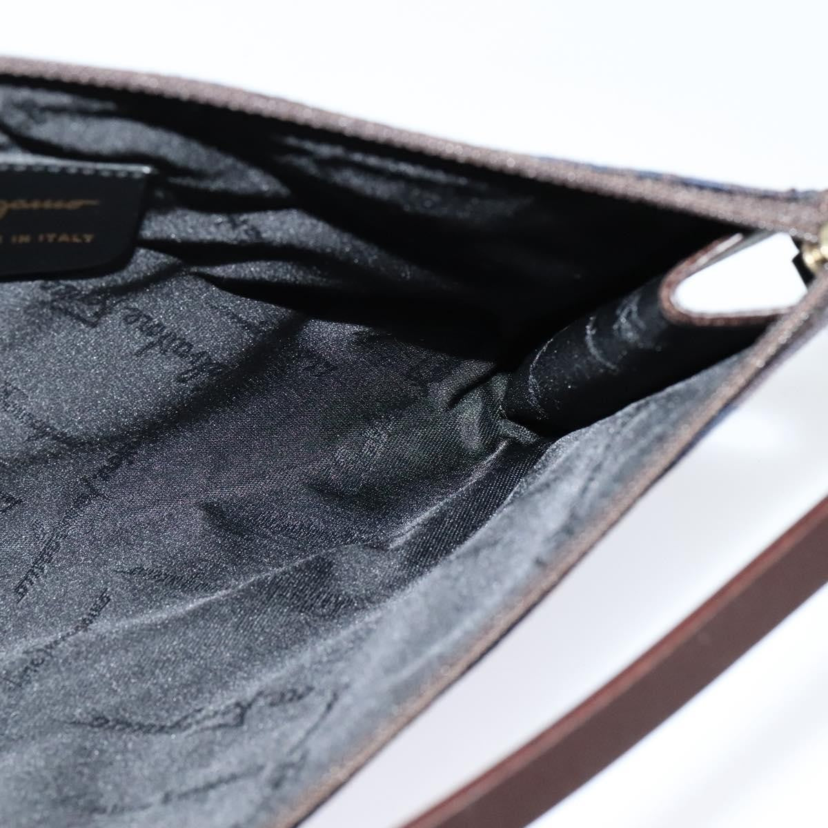 Salvatore Ferragamo Gancini Canvas Navy Canvas Handbag (Pre-Owned)