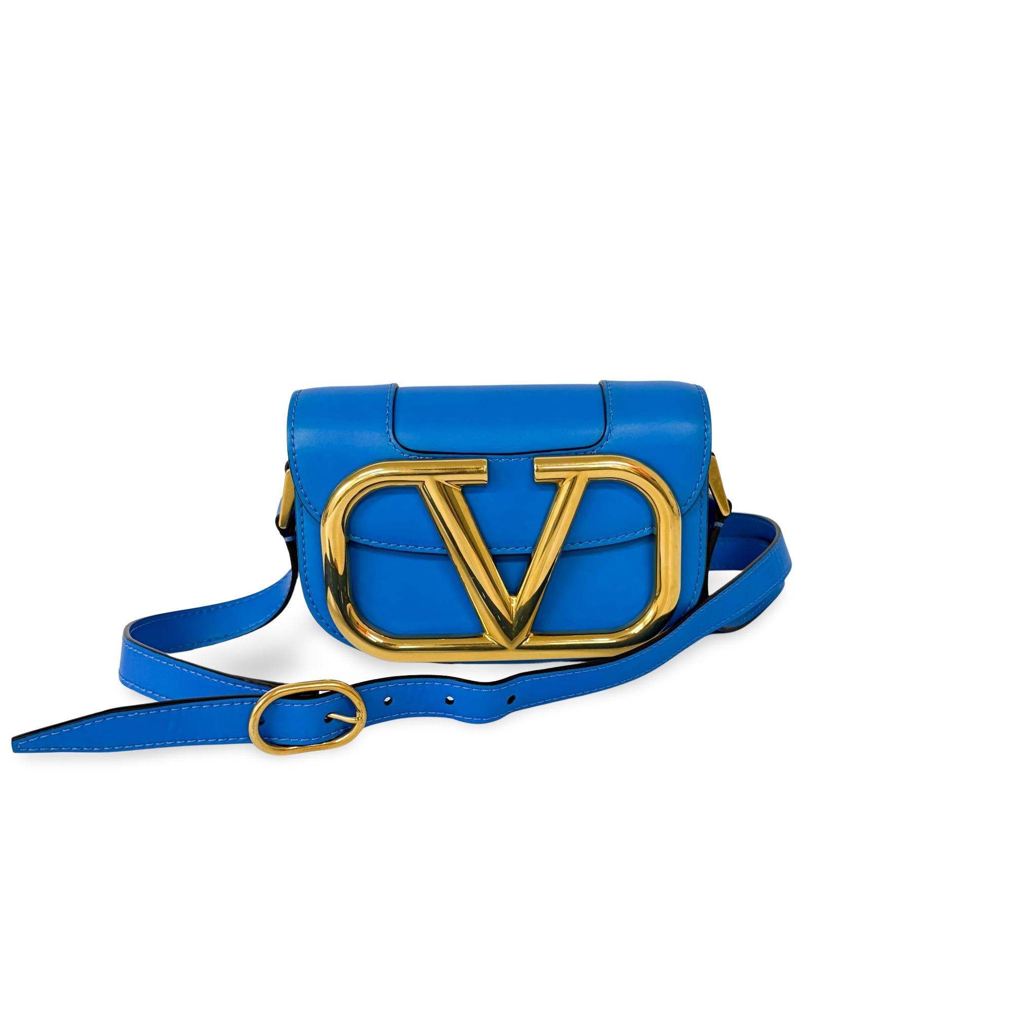 Valentino Garavani Supervee Leather Blue Leather Crossbody Bag Bag (Pre-Owned)