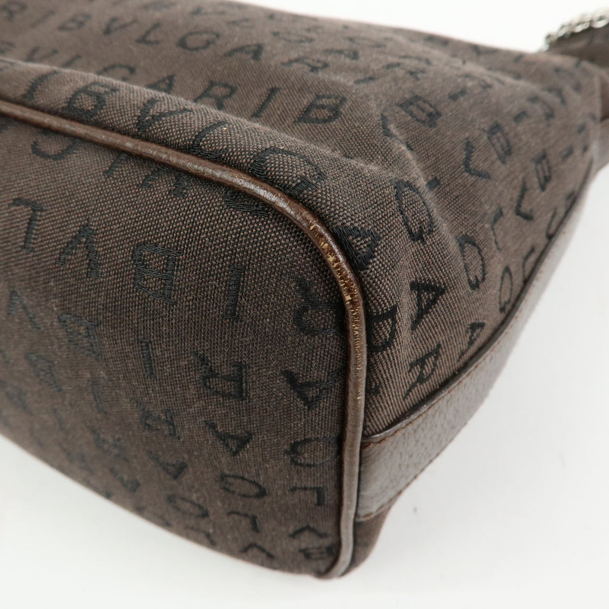 Bvlgari Logomania Suede Brown Canvas Handbag (Pre-Owned)
