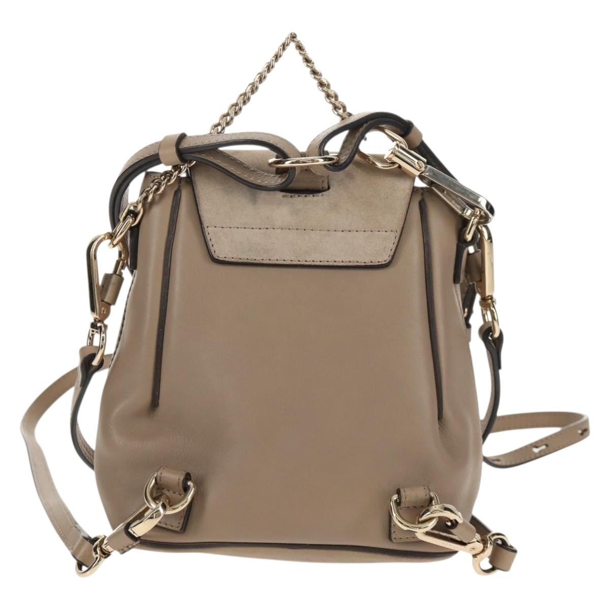 Chloe Faye Leather And Suede Gray Leather Backpack Bag (Pre-Owned)