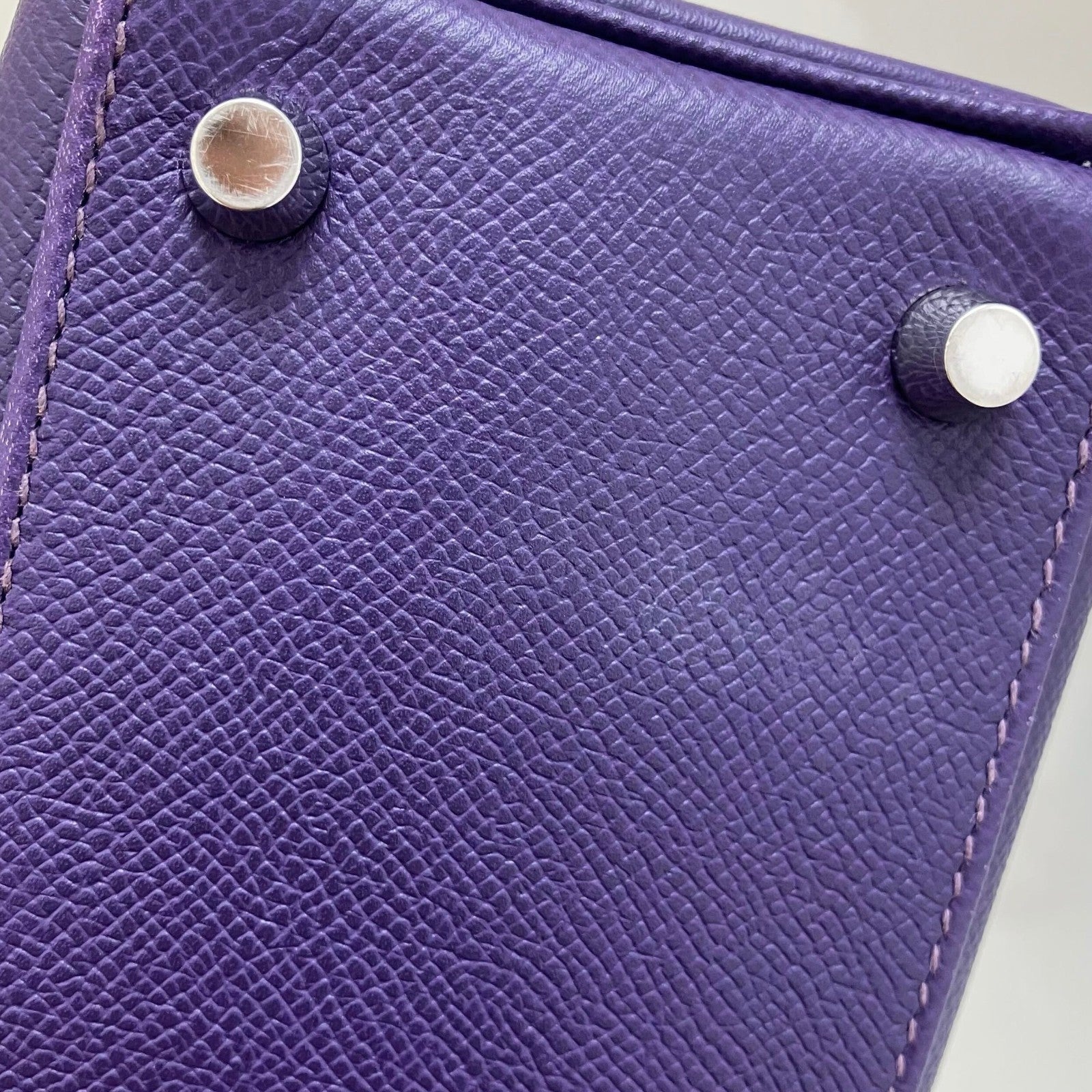 Hermes Kelly Purple Epsom With Palladium Hardware Purple Leather Handbag (Pre-Owned)