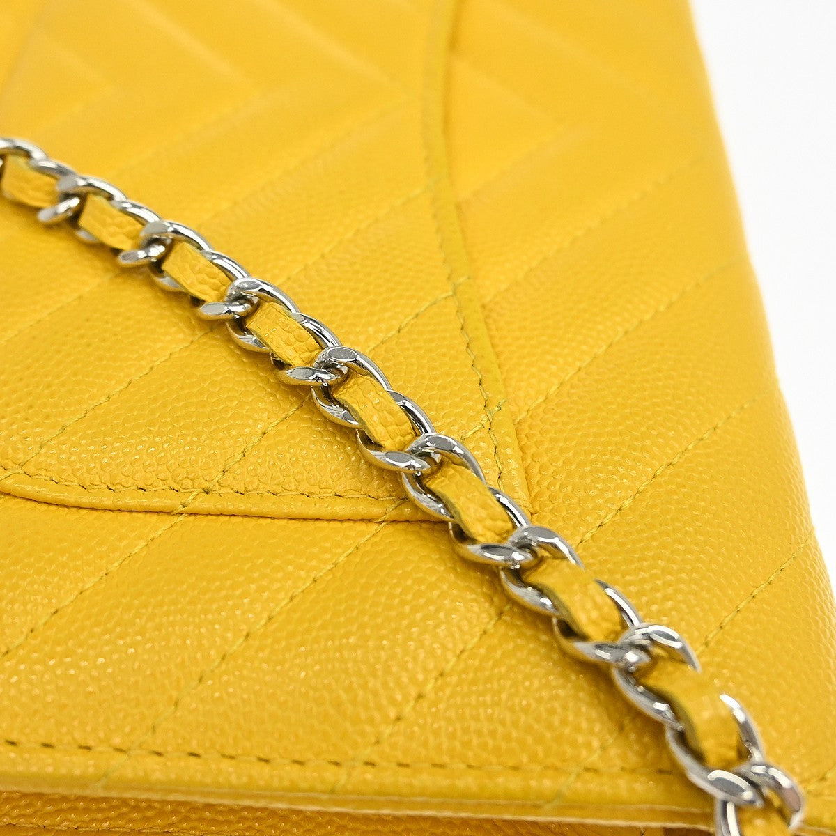 Chanel Ancient Greek Charm Wallet On Chain Chevron Caviar Yellow Calfskin Crossbody Bag Bag (Pre-Owned)