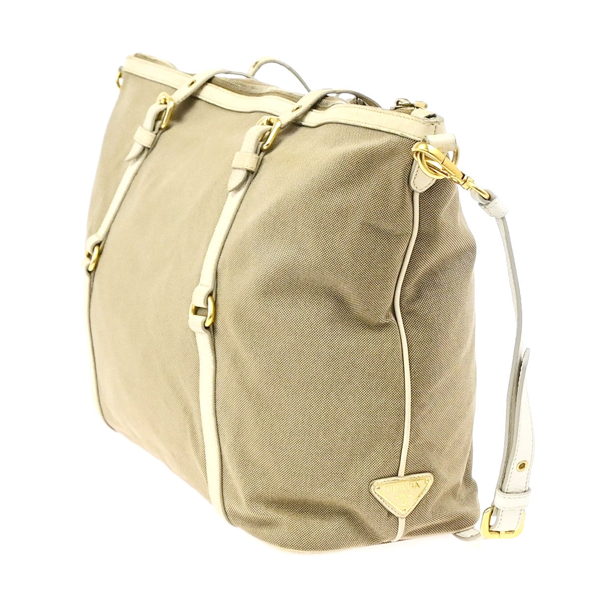Prada Logo Convertible Shopper Canvas Brown Canvas Tote Bag Bag (Pre-Owned)