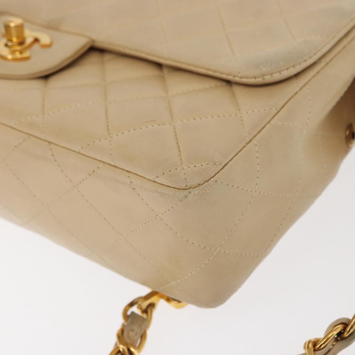 Chanel Vintage Classic Flap Quilted Lambskin Beige Leather Backpack Bag (Pre-Owned)