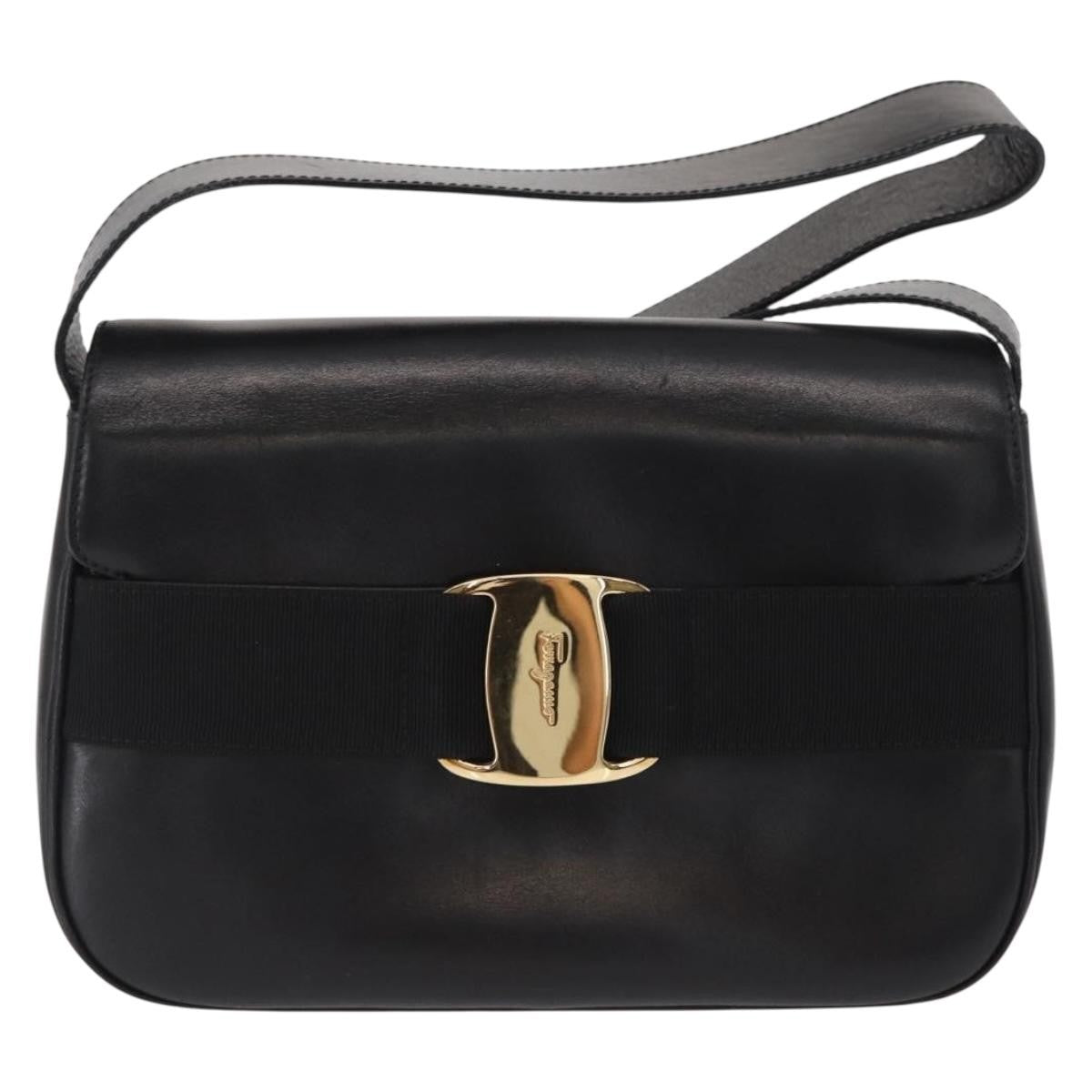 Salvatore Ferragamo Vala Leather Black Leather Shoulder Bag Bag (Pre-Owned)