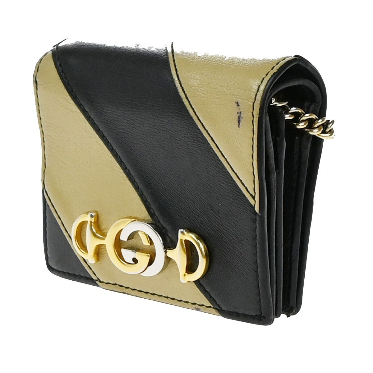Gucci Zumi Chain Card Case Diagonal Quilted Leather Black Leather Wallets Accessory (Pre-Owned)