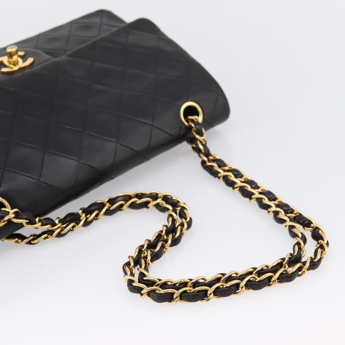 Chanel Classic Double Flap Quilted Lambskin Black Leather Shoulder Bag Bag (Pre-Owned)
