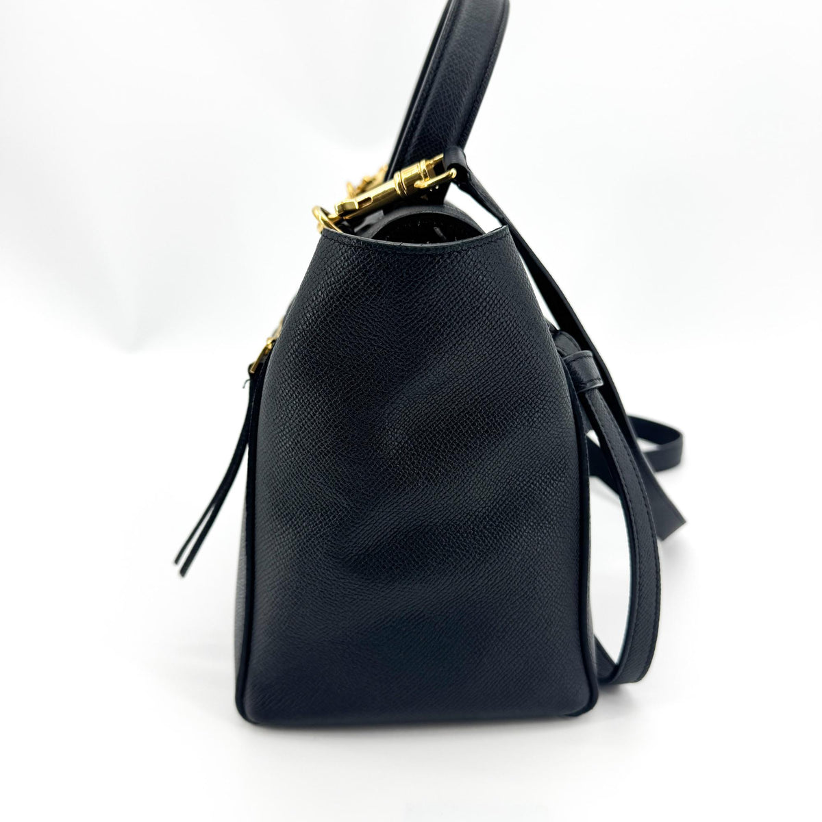 Celine Belt Calfskin Black Leather Handbag (Pre-Owned)